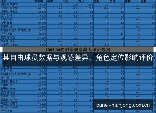 某自由球员数据与观感差异，角色定位影响评价
